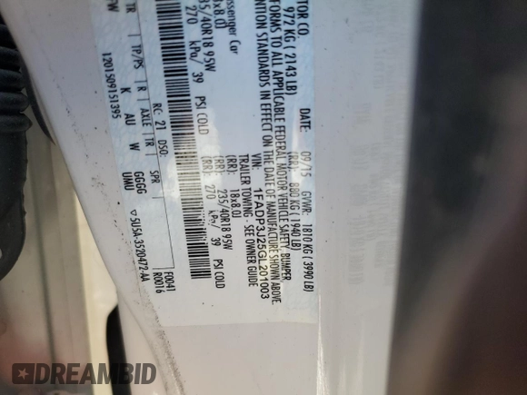 2016 Ford Focus Titanium z VIN 1FADP3J25GL201003, wystawiony jako Copart lot #53799745 z przebiegiem 194 055 mil mil oraz Szkoda całkowita • Salvage title. Historia ofert i sprzedaży dostępna na DreamBid. Obrazek 12.