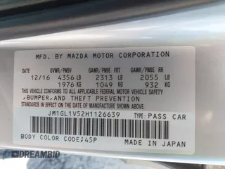2017 Mazda Mazda6 Touring with VIN JM1GL1V52H1126639, listed as a IAAI auction lot 41802868 with 181,948 mi miles. Bid and sale history available at carsss.com. Image 9.