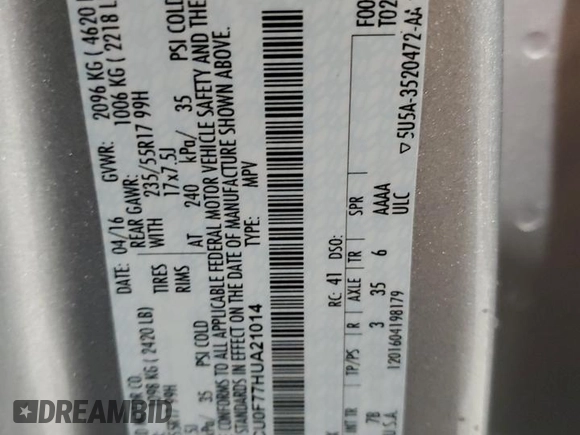2017 Ford Escape S with VIN 1FMCU0F77HUA21014, listed as a Copart auction lot 58357195 with 46,722 mi miles and Salvage title. Bid and sale history available at DreamBid. Image 13.