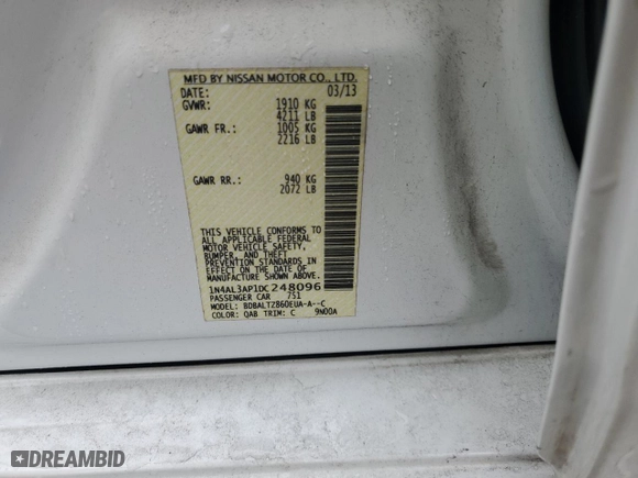 2013 Nissan Altima 2.5 SV with VIN 1N4AL3AP1DC248096, listed as a Copart auction lot 47845405 with 147,495 mi miles and Salvage Title. Bid and sale history available at carsss.com. Image 14.