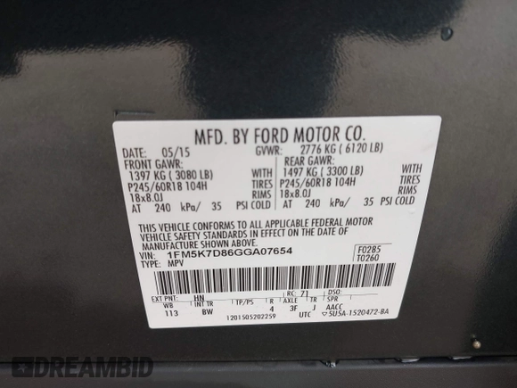 2016 Ford Explorer XLT with VIN 1FM5K7D86GGA07654, listed as a IAAI auction lot 42093797 with 138,097 mi miles. Bid and sale history available at carsss.com. Image 9.