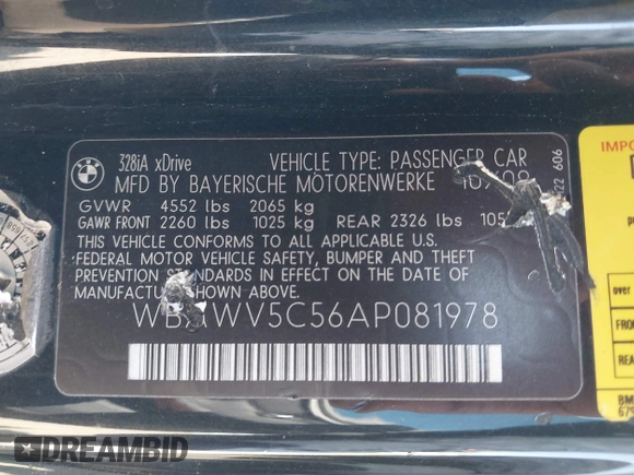 2010 BMW 3 Series z VIN WBAWV5C56AP081978, wystawiony jako IAAI lot #42170650 z przebiegiem 143 061 mil mil oraz . Historia ofert i sprzedaży dostępna na DreamBid. Obrazek 9.