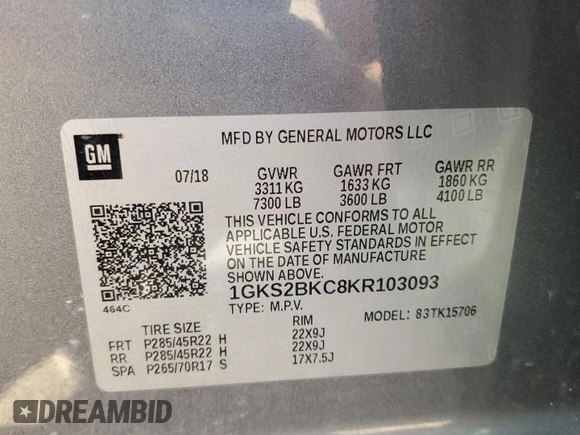2019 GMC Yukon SLT with VIN 1GKS2BKC8KR103093, listed as a Copart auction lot 74321584 with 35,927 mi miles and Clean Title. Bid and sale history available at carsss.com. Image 14.