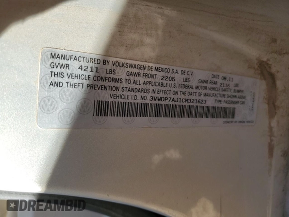 2012 Volkswagen Jetta SE z VIN 3VWDP7AJ1CM321623, wystawiony jako Copart lot #83437314 z przebiegiem 234 496 mil mil oraz Szkoda całkowita • Salvage title. Historia ofert i sprzedaży dostępna na DreamBid. Obrazek 12.