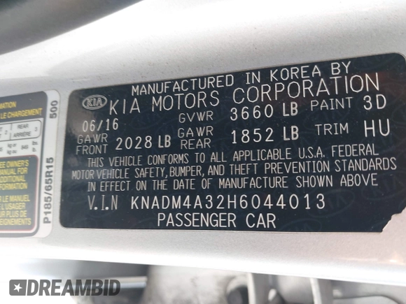 2017 Kia Rio LX with VIN KNADM4A32H6044013, listed as a IAAI auction lot 42063270 with 138,419 mi miles. Bid and sale history available at carsss.com. Image 9.