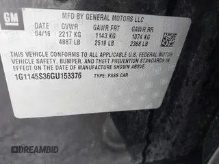 2016 Chevrolet Impala LTZ with VIN 1G1145S36GU153376, listed as a IAAI auction lot 42364341 with 71,946 mi miles and . Bid and sale history available at DreamBid. Image 9.
