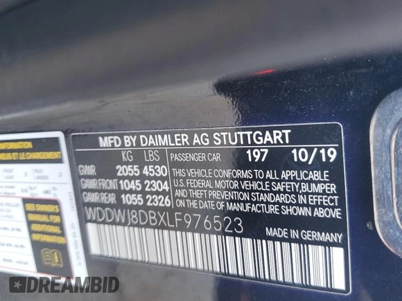 2020 Mercedes-Benz C 300 с VIN WDDWJ8DBXLF976523, выставлен на аукционе Copart как лот 54270915 с пробегом 3 059 миль миль и Списание • Salvage title. История ставок и продаж доступна на DreamBid. Изображение 12.