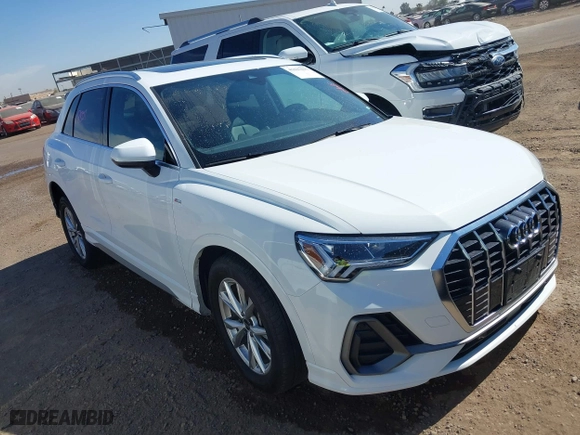 2023 Audi Q3 S line Premium with VIN WA1DECF38P1122125, listed as a IAAI auction lot 41627017 with 28,747 mi miles. Bid and sale history available at carsss.com. Image 1.
