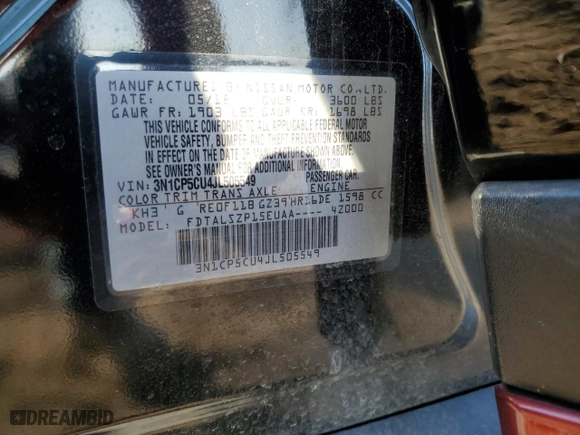 2018 Nissan Kicks SV with VIN 3N1CP5CU4JL505549, listed as a Copart auction lot 52184995 with 28,113 mi miles and Salvage Title. Bid and sale history available at carsss.com. Image 14.