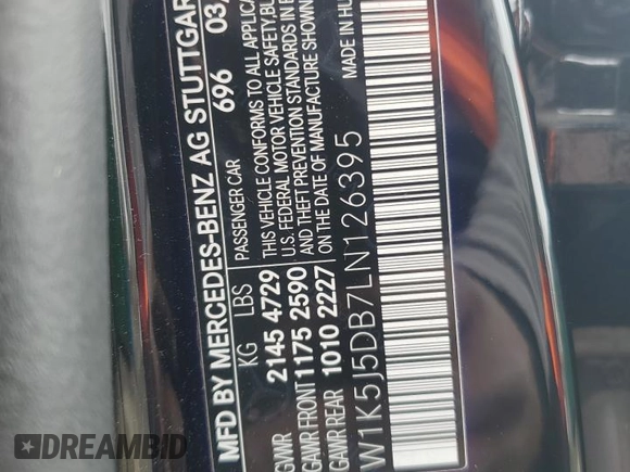 2020 Mercedes-Benz CLA 45 AMG with VIN W1K5J5DB7LN126395, listed as a Copart auction lot 40579654 with 11,635 mi miles and . Bid and sale history available at DreamBid. Image 12.