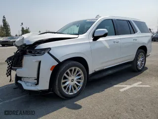 2021 Cadillac Escalade Premium Luxury with VIN 1GYS4BKL4MR215800, listed as a Copart auction lot 71655614 with 42,844 mi miles and Salvage Title. Bid and sale history available at carsss.com. Image 1.