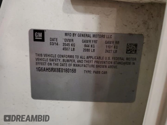 2014 Cadillac ATS Luxury AWD with VIN 1G6AH5RX8E0180168, listed as a Copart auction lot 55620675 with 169,370 mi miles and Salvage title. Bid and sale history available at DreamBid. Image 12.