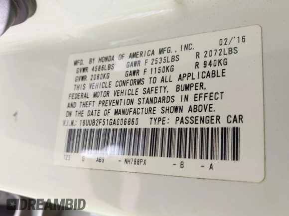 2016 Acura TLX Technology with VIN 19UUB2F51GA006860, listed as a IAAI auction lot 42531696 with 124,030 mi miles and . Bid and sale history available at DreamBid. Image 9.