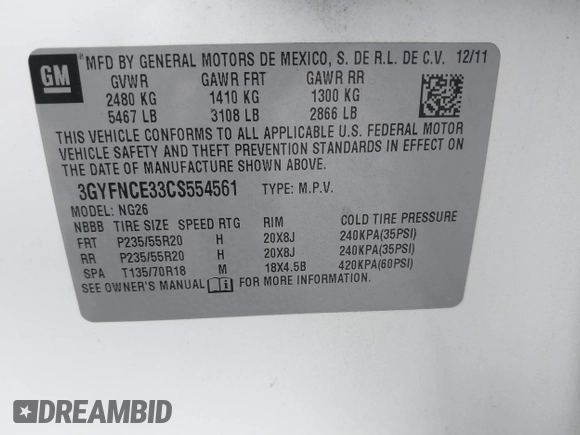 2012 Cadillac SRX Premium Collection с VIN 3GYFNCE33CS554561, выставлен на аукционе IAAI как лот 42081827 с пробегом 132 837 миль миль и . История ставок и продаж доступна на DreamBid. Изображение 9.