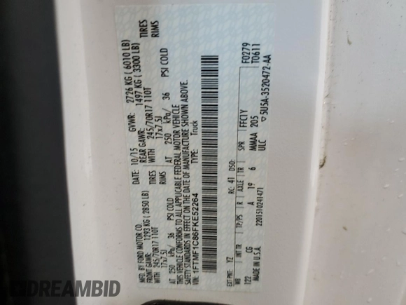 2015 Ford F-150 XL z VIN 1FTMF1C86FKE52264, wystawiony jako Copart lot #60509645 z przebiegiem 96 321 mil mil oraz Czysty tytuł • Clean title. Historia ofert i sprzedaży dostępna na DreamBid. Obrazek 12.