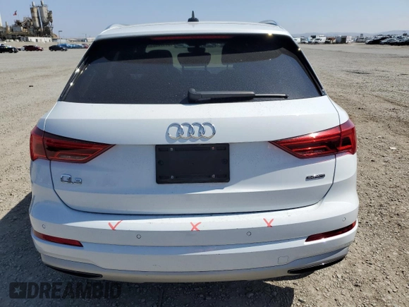 2020 Audi Q3 Premium with VIN WA1AECF32L1043479, listed as a Copart auction lot 57172925 with 52,907 mi miles and Salvage title. Bid and sale history available at DreamBid. Image 6.