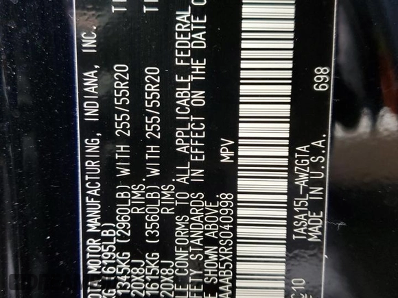 2024 Toyota Highlander XLE z VIN 5TDAAAB5XRS040998, wystawiony jako Copart lot #49960055 z przebiegiem 12 978 mil mil oraz Szkoda całkowita • Salvage title. Historia ofert i sprzedaży dostępna na DreamBid. Obrazek 13.