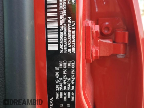 2023 Jeep Renegade Latitude с VIN ZACNJDB18PPP15934, выставлен на аукционе Copart как лот 54472165 с пробегом Не указан миль и Списание • Salvage title. История ставок и продаж доступна на DreamBid. Изображение 13.