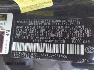 2011 Toyota Camry LE with VIN 4T4BF3EK5BR197179, listed as a IAAI auction lot 41789022 with Not Provided miles. Bid and sale history available at carsss.com. Image 9.