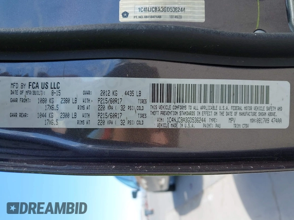 2016 Jeep Compass Sport с VIN 1C4NJCBA3GD536244, выставлен на аукционе IAAI как лот 42515513 с пробегом 123 243 миль миль и . История ставок и продаж доступна на DreamBid. Изображение 9.