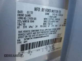 2022 Ford Mustang Mach-E Select z VIN 3FMTK1RM9NMA44355, wystawiony jako Copart lot #43606375 z przebiegiem 23 834 mil mil oraz Szkoda całkowita • Salvage title. Historia ofert i sprzedaży dostępna na DreamBid. Obrazek 14.