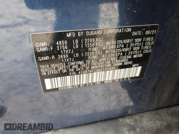 2022 Subaru Outback Premium z VIN 4S4BTAFC2N3135442, wystawiony jako Copart lot #53930375 z przebiegiem Nie podano mil oraz Szkoda całkowita • Salvage title. Historia ofert i sprzedaży dostępna na DreamBid. Obrazek 13.
