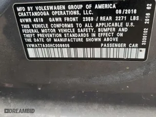 2017 Volkswagen Passat 1.8T S with VIN 1VWAT7A30HC008605, listed as a Copart auction lot 46141915 with 128,358 mi miles and Salvage Title. Bid and sale history available at carsss.com. Image 12.