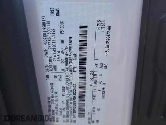 2024 Ford Transit Cargo with VIN 1FTBW3U86RKB32433, listed as a Copart auction lot 85781534 with 15,889 mi miles and Salvage Title. Bid and sale history available at DreamBid. Image 15.