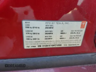 2017 Tesla Model S 60 with VIN 5YJSA1E15HF210006, listed as a Copart auction lot 85096644 with 225,497 mi miles and Salvage title. Bid and sale history available at DreamBid. Image 13.