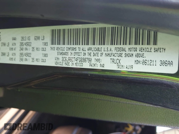 2015 Ram 1500 Sport with VIN 3C6JR6CT4FG698790, listed as a IAAI auction lot 42182144 with 63,294 mi miles and . Bid and sale history available at DreamBid. Image 9.