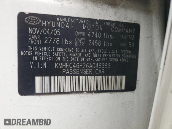 2006 Hyundai Azera SE z VIN KMHFC46F26A046383, wystawiony jako Copart lot #47971535 z przebiegiem 306 323 mil mil oraz Szkoda całkowita • Salvage title. Historia ofert i sprzedaży dostępna na DreamBid. Obrazek 12.