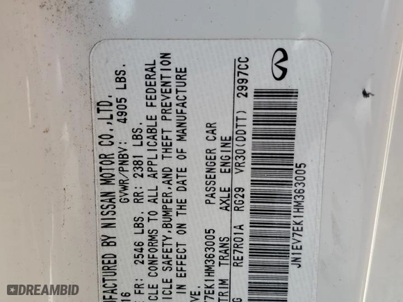 2017 Infiniti Q60 3.0t Premium with VIN JN1EV7EK1HM363005, listed as a Copart auction lot 51238115 with 98,929 mi miles and Salvage Title. Bid and sale history available at carsss.com. Image 15.