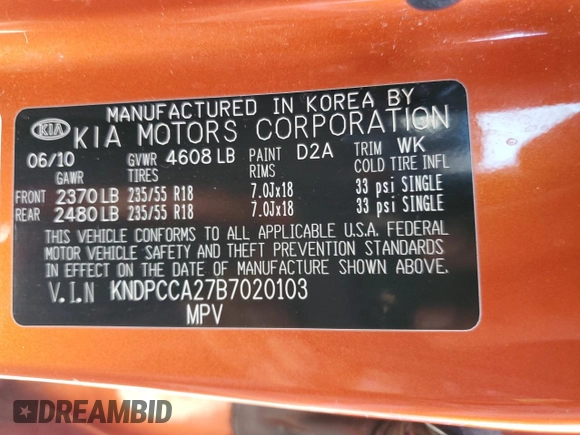 2011 Kia Sportage EX с VIN KNDPCCA27B7020103, выставлен на аукционе Copart как лот 56178935 с пробегом 169 341 миль миль и Списание • Salvage title. История ставок и продаж доступна на DreamBid. Изображение 13.