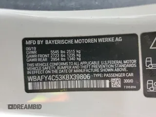 2019 BMW 8 Series M850i xDrive with VIN WBAFY4C53KBX39806, listed as a Copart auction lot 52858694 with 0 mi miles. Bid and sale history available at carsss.com. Image 15.