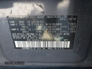 2015 Subaru Outback Limited with VIN 4S4BSAJC4F3254654, listed as a IAAI auction lot 42086936 with 114,340 mi miles and . Bid and sale history available at DreamBid. Image 9.