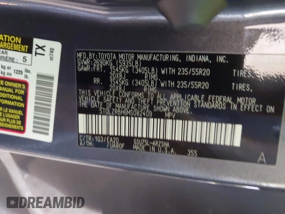 2021 Toyota Highlander XSE with VIN 5TDLZRBH6MS082409, listed as a IAAI auction lot 40172495 with 29,328 mi miles and . Bid and sale history available at DreamBid. Image 9.