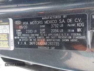2021 Kia Forte LXS с VIN 3KPF24AD9ME283735, выставлен на аукционе IAAI как лот 42220005 с пробегом 97 694 миль миль и . История ставок и продаж доступна на DreamBid. Изображение 9.