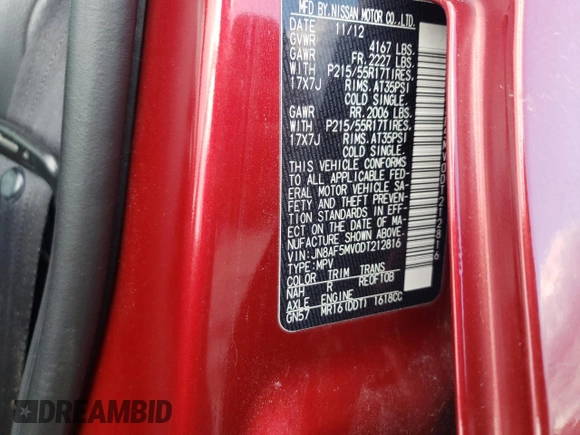 2013 Nissan Juke Nismo z VIN JN8AF5MV0DT212816, wystawiony jako Copart lot #83649784 z przebiegiem 128 083 mil mil oraz Nie do naprawy • Non repairable. Historia ofert i sprzedaży dostępna na DreamBid. Obrazek 12.
