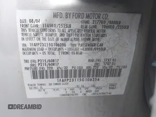 2005 Ford Five Hundred SE z VIN 1FAFP23115G106256, wystawiony jako IAAI lot #42263958 z przebiegiem Nie podano mil oraz . Historia ofert i sprzedaży dostępna na DreamBid. Obrazek 9.