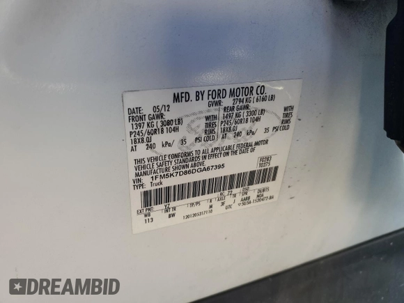 2013 Ford Explorer XLT z VIN 1FM5K7D86DGA67395, wystawiony jako Copart lot #64809425 z przebiegiem 268 332 mil mil oraz Szkoda całkowita • Salvage title. Historia ofert i sprzedaży dostępna na DreamBid. Obrazek 13.