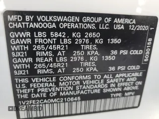 2021 Volkswagen Atlas SEL Premium R-Line with VIN 1V2FE2CA0MC210645, listed as a Copart auction lot 86286854 with Not provided miles and Salvage title. Bid and sale history available at DreamBid. Image 9.