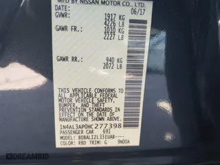 2017 Nissan Altima 2.5 SV with VIN 1N4AL3AP0HC277398, listed as a IAAI auction lot 40918944 with 214,412 mi miles. Bid and sale history available at carsss.com. Image 9.
