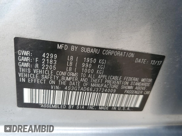 2018 Subaru Impreza Premium with VIN 4S3GTAD66J3724009, listed as a Copart auction lot 64833942 with 105,862 mi miles. Bid and sale history available at carsss.com. Image 10.