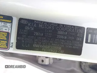 2015 Kia Forte LX with VIN KNAFK4A6XF5339338, listed as a IAAI auction lot 41887512 with 113,993 mi miles and . Bid and sale history available at carsss.com. Image 9.