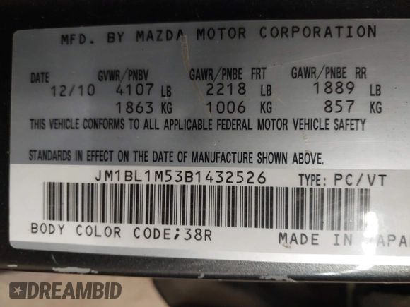 2011 Mazda 3 S Grand Touring z VIN JM1BL1M53B1432526, wystawiony jako IAAI lot #41670048 z przebiegiem 105 407 mil mil oraz . Historia ofert i sprzedaży dostępna na DreamBid. Obrazek 9.