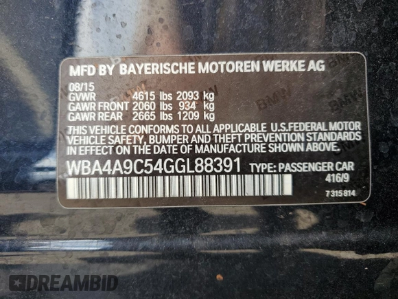 2016 BMW 4 Series 428i с VIN WBA4A9C54GGL88391, выставлен на аукционе Copart как лот 55237645 с пробегом 44 743 миль миль и Списание • Salvage title. История ставок и продаж доступна на DreamBid. Изображение 13.