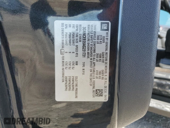 2010 Chevrolet Avalanche with VIN 3GNNCEE09AG231731, listed as a Copart auction lot 74928964 with 134,019 mi miles and Salvage Title. Bid and sale history available at DreamBid. Image 12.