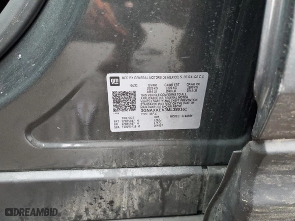 2021 Chevrolet Equinox LT with VIN 3GNAXKEV3ML380161, listed as a Copart auction lot 86298544 with 53,348 mi miles and Salvage Title. Bid and sale history available at carsss.com. Image 13.
