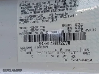 2011 Ford Fusion SEL with VIN 3FAHP0JA8BR255770, listed as a IAAI auction lot 41744199 with 146,889 mi miles. Bid and sale history available at carsss.com. Image 9.