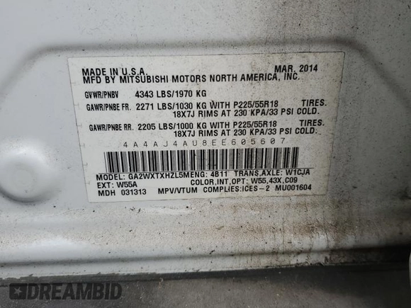 2014 Mitsubishi Outlander Sport GT с VIN 4A4AJ4AU8EE605607, выставлен на аукционе Copart как лот 80892074 с пробегом 209 565 миль миль и Чистый • Clean title. История ставок и продаж доступна на DreamBid. Изображение 13.
